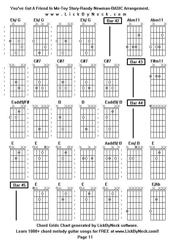 Chord Grids Chart of chord melody fingerstyle guitar song-You've Got A Friend In Me-Toy Story-Randy Newman-BASIC Arrangement,generated by LickByNeck software.